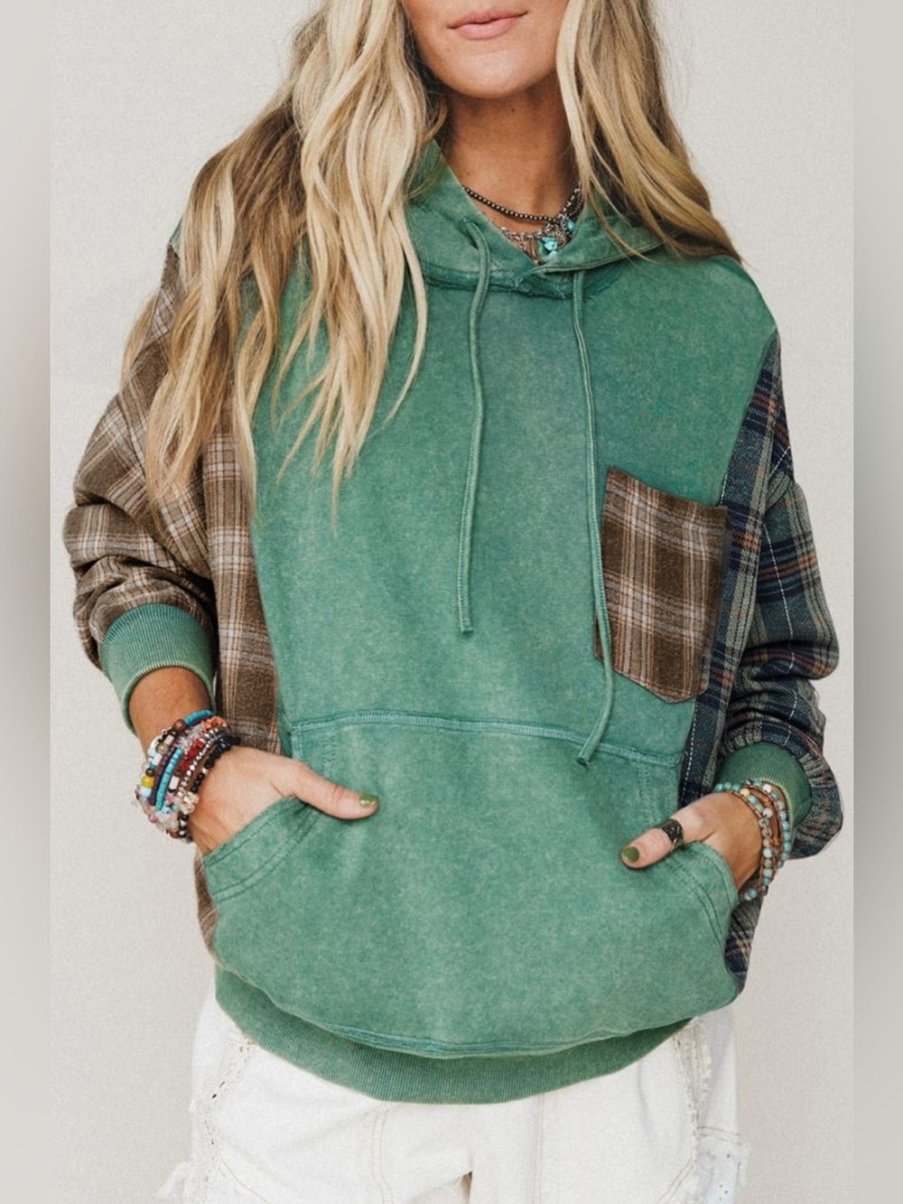 Plaid Kangaroo Pocket Hoodie